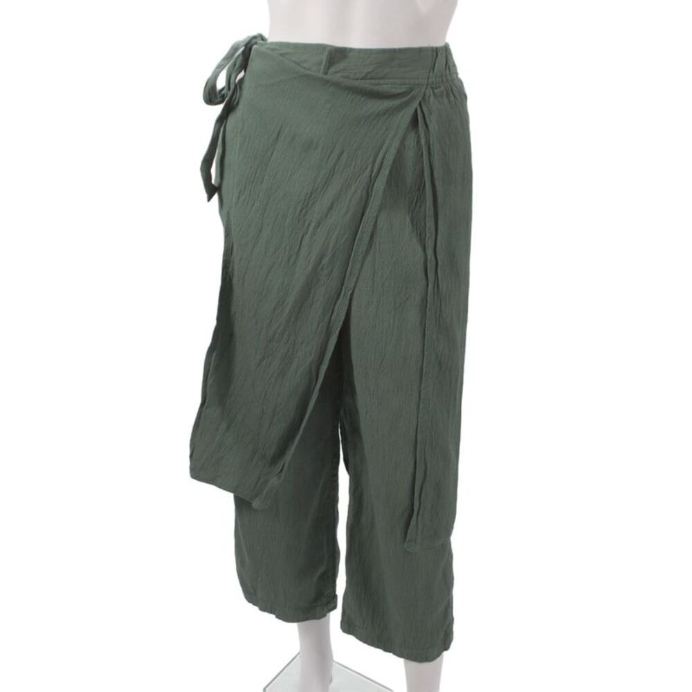 Zara Womens Wrap Pants Green Viscose Linen Size XS